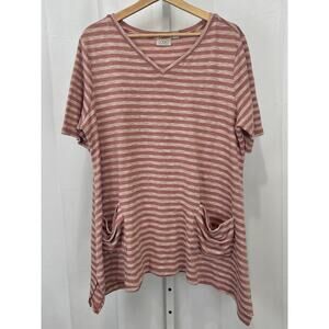 LOGO by Lori Goldstein Elbow Sleeve Stripe Top Sharkbite Hem A263278 Pink XL
